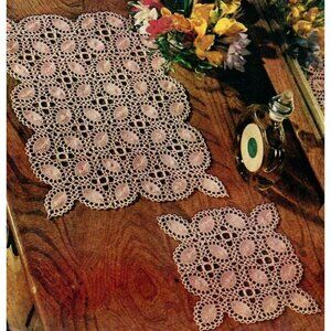 Crochet Doily Placemat Pattern Cheval Motif #945-10 UK Vintage Coats Mercer